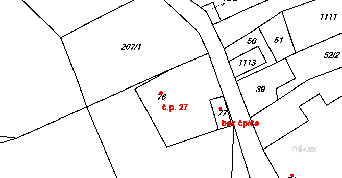 Kundratice 27, Rozsochy na parcele st. 76 v KÚ Kundratice u Rozsoch, Katastrální mapa