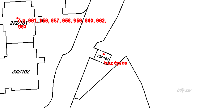 Praha 40476561 na parcele st. 232/151 v KÚ Černý Most, Katastrální mapa