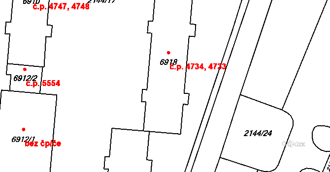 Zlín 4733,4734 na parcele st. 6918 v KÚ Zlín, Katastrální mapa