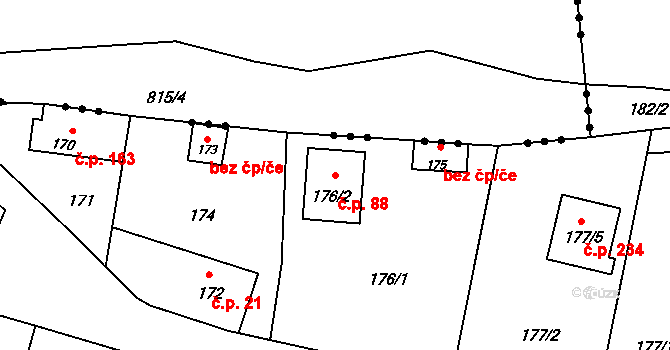 Děhylov 88 na parcele st. 176/2 v KÚ Děhylov, Katastrální mapa