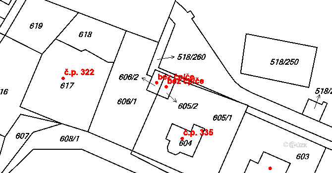 Jablonec nad Nisou 44220561 na parcele st. 605/2 v KÚ Mšeno nad Nisou, Katastrální mapa
