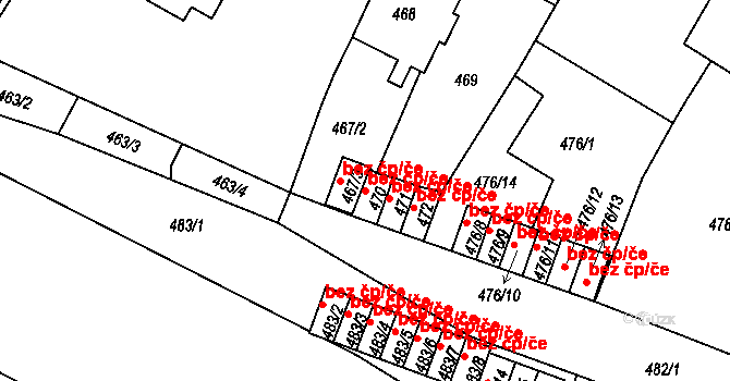 Bystřany 45085561 na parcele st. 470 v KÚ Bystřany, Katastrální mapa