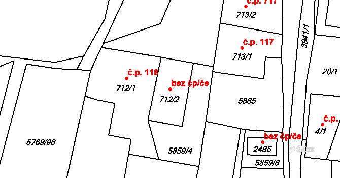 Polička 46416561 na parcele st. 712/2 v KÚ Polička, Katastrální mapa
