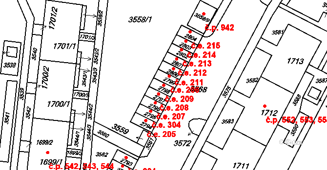 Kohoutovice 209, Brno na parcele st. 2798 v KÚ Kohoutovice, Katastrální mapa