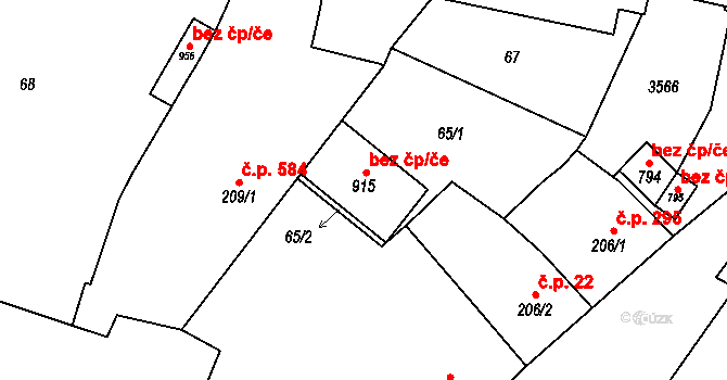 Lysice 49072561 na parcele st. 915 v KÚ Lysice, Katastrální mapa