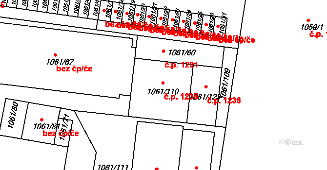 Skvrňany 1235, Plzeň na parcele st. 1061/110 v KÚ Skvrňany, Katastrální mapa