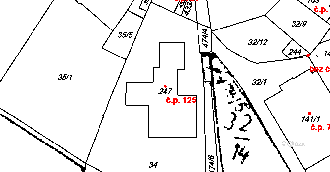 Křemýž 125, Ohníč na parcele st. 247 v KÚ Křemýž, Katastrální mapa
