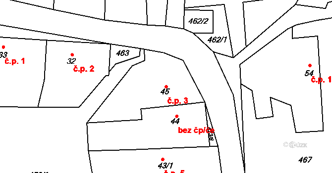 Popovec 3, Řepníky na parcele st. 45 v KÚ Popovec u Řepníků, Katastrální mapa