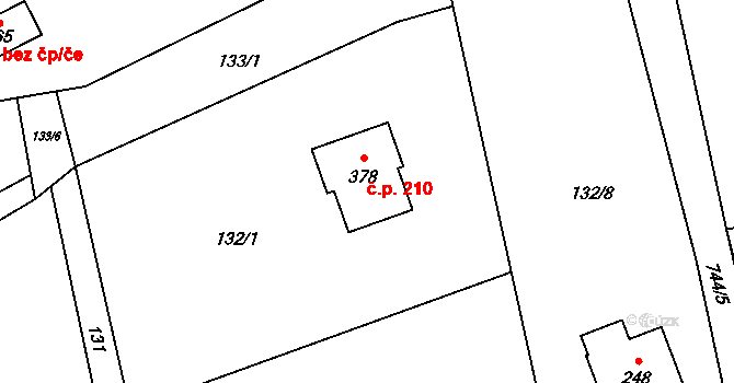 Karpentná 210, Třinec na parcele st. 378 v KÚ Karpentná, Katastrální mapa