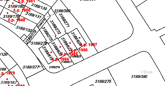 Roztoky 1987 na parcele st. 3189/624 v KÚ Žalov, Katastrální mapa