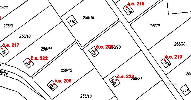 Kunčí 205, Slatiňany na parcele st. 109 v KÚ Kunčí, Katastrální mapa