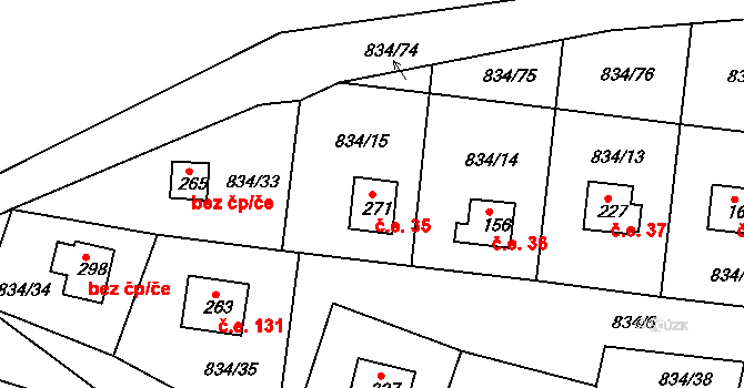 Smrkovice 35, Písek na parcele st. 271 v KÚ Smrkovice, Katastrální mapa