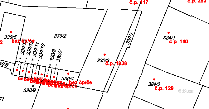 Budějovické Předměstí 1936, Písek na parcele st. 330/3 v KÚ Písek, Katastrální mapa