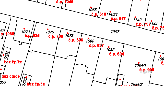 Nýřany 637 na parcele st. 1080 v KÚ Nýřany, Katastrální mapa