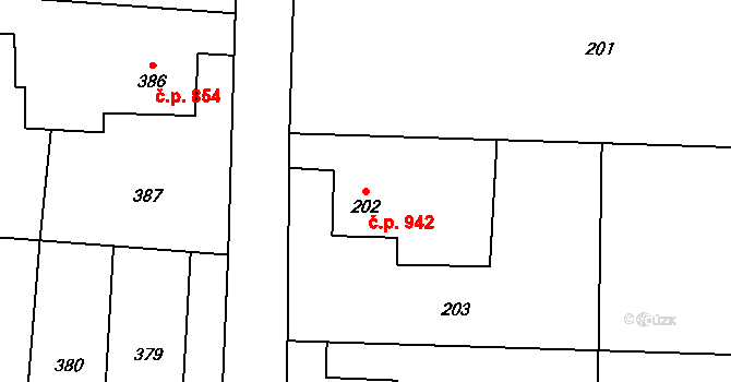 Stonava 942 na parcele st. 202 v KÚ Stonava, Katastrální mapa