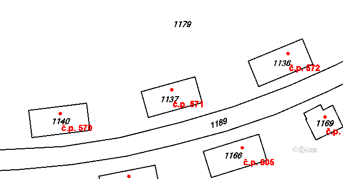 Horní Suchá 571 na parcele st. 1137 v KÚ Horní Suchá, Katastrální mapa