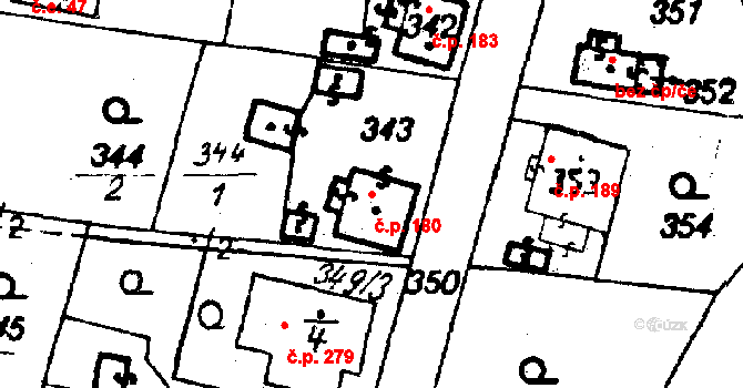 Druztová 180 na parcele st. 343 v KÚ Druztová, Katastrální mapa