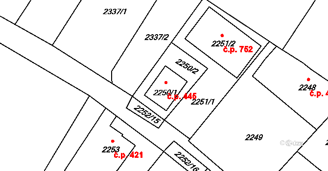 Rapotín 445 na parcele st. 2250/1 v KÚ Rapotín, Katastrální mapa