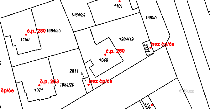Beroun-Závodí 260, Beroun na parcele st. 1040 v KÚ Beroun, Katastrální mapa