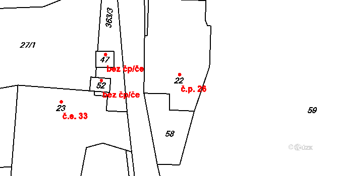 Senešnice 26, Bojanovice na parcele st. 22 v KÚ Senešnice, Katastrální mapa
