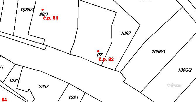 Dražice 82 na parcele st. 97 v KÚ Dražice u Tábora, Katastrální mapa