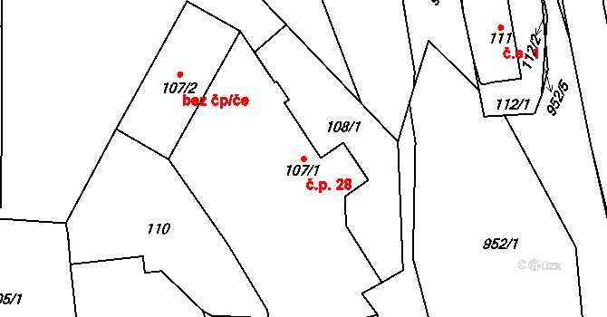 Blížejov 28 na parcele st. 107/1 v KÚ Blížejov, Katastrální mapa