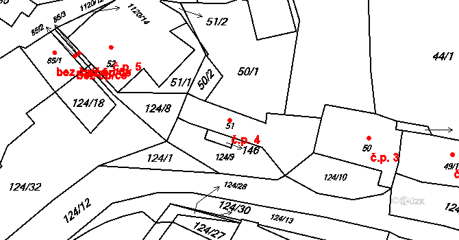Oprechtice 4, Zahořany na parcele st. 51 v KÚ Oprechtice na Šumavě, Katastrální mapa