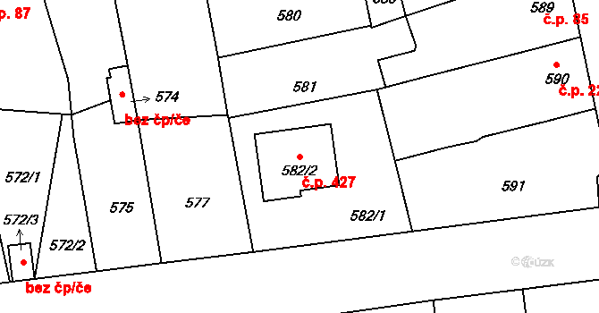 Zbůch 427 na parcele st. 582/2 v KÚ Zbůch, Katastrální mapa