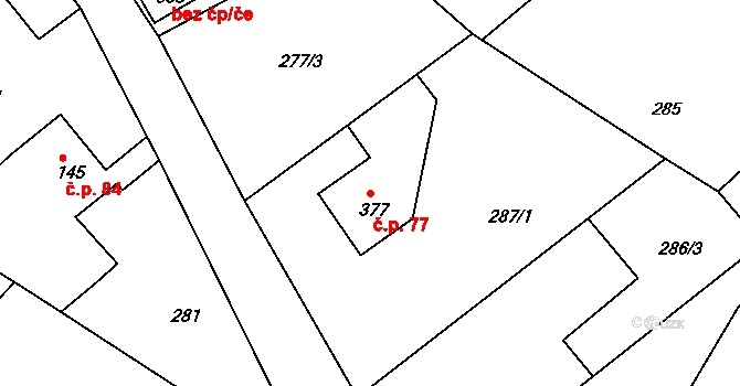 Šonov 77 na parcele st. 377 v KÚ Šonov u Broumova, Katastrální mapa