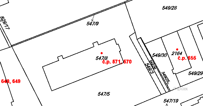 Lázně Bohdaneč 570,571 na parcele st. 547/8 v KÚ Lázně Bohdaneč, Katastrální mapa