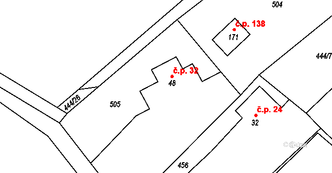 Hoděšovice 32, Býšť na parcele st. 48 v KÚ Hoděšovice, Katastrální mapa