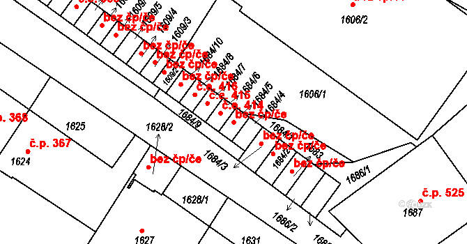 Jedovnice 413 na parcele st. 1684/5 v KÚ Jedovnice, Katastrální mapa