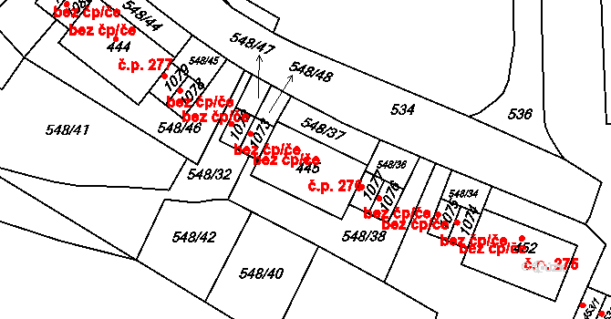 Adamov 276 na parcele st. 445 v KÚ Adamov, Katastrální mapa