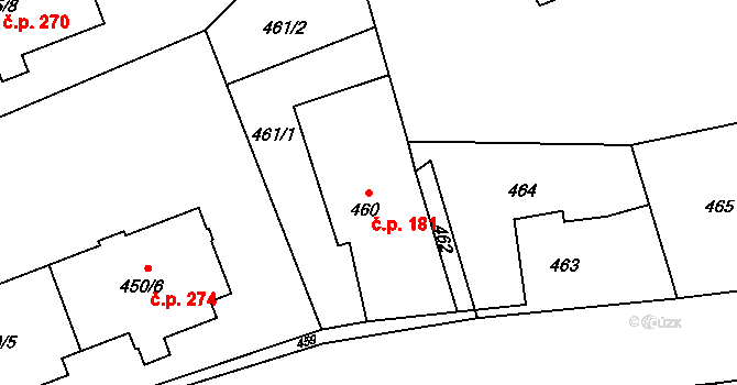 Loučka 181, Nový Jičín na parcele st. 460 v KÚ Loučka u Nového Jičína, Katastrální mapa
