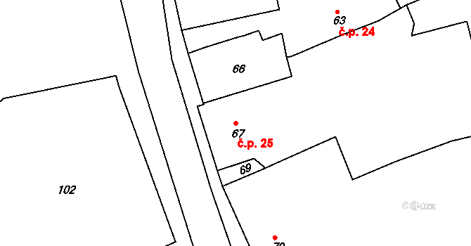 Šípy 25 na parcele st. 67 v KÚ Šípy, Katastrální mapa