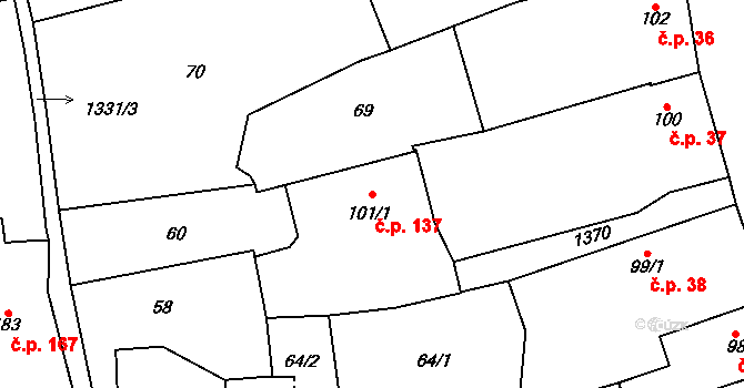 Strunkovice nad Blanicí 137 na parcele st. 101/1 v KÚ Strunkovice nad Blanicí, Katastrální mapa