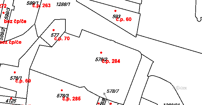 Plešivec 284, Český Krumlov na parcele st. 578/2 v KÚ Český Krumlov, Katastrální mapa