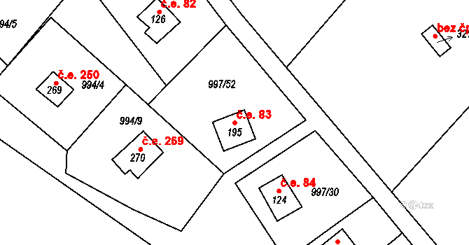 Čerňovice 83 na parcele st. 195 v KÚ Čerňovice, Katastrální mapa