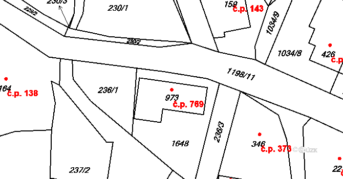 Mořkov 769 na parcele st. 973 v KÚ Mořkov, Katastrální mapa
