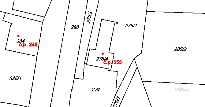 Lípa 355 na parcele st. 275/4 v KÚ Lípa nad Dřevnicí, Katastrální mapa
