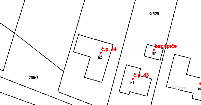 Kojatín 44 na parcele st. 65 v KÚ Kojatín, Katastrální mapa