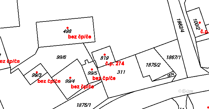 Libouchec 274 na parcele st. 311 v KÚ Libouchec, Katastrální mapa