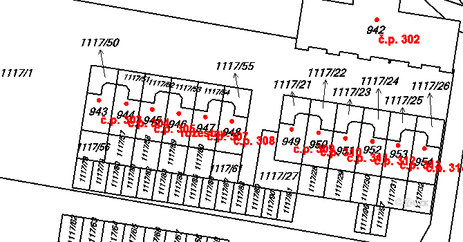 Otín 308, Jindřichův Hradec na parcele st. 948 v KÚ Otín u Jindřichova Hradce, Katastrální mapa