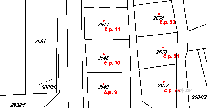 Chábory 10, Dobruška na parcele st. 2648 v KÚ Dobruška, Katastrální mapa