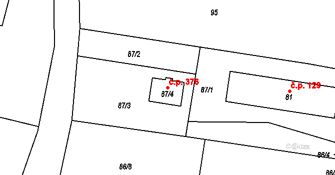 Čistá 376 na parcele st. 87/4 v KÚ Čistá u Rakovníka, Katastrální mapa