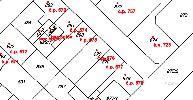 Týniště nad Orlicí 576 na parcele st. 879 v KÚ Týniště nad Orlicí, Katastrální mapa