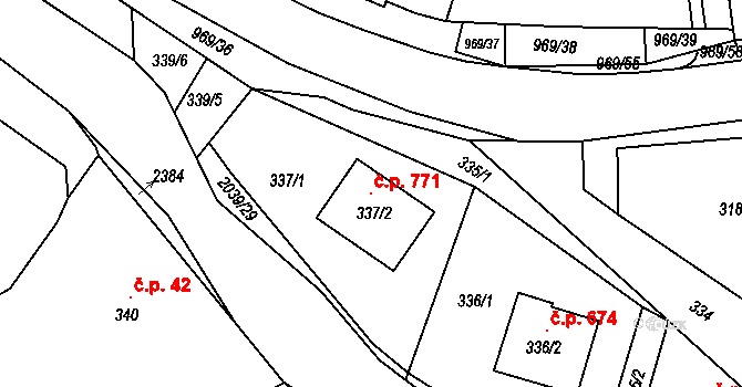 Lipová-lázně 771 na parcele st. 337/2 v KÚ Dolní Lipová, Katastrální mapa
