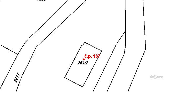 Dolní Dvůr 137 na parcele st. 261/2 v KÚ Dolní Dvůr, Katastrální mapa