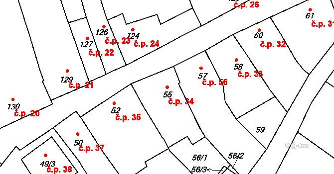 Bohumilice 34, Klobouky u Brna na parcele st. 55 v KÚ Bohumilice, Katastrální mapa