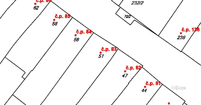 Perná 83 na parcele st. 51 v KÚ Perná, Katastrální mapa